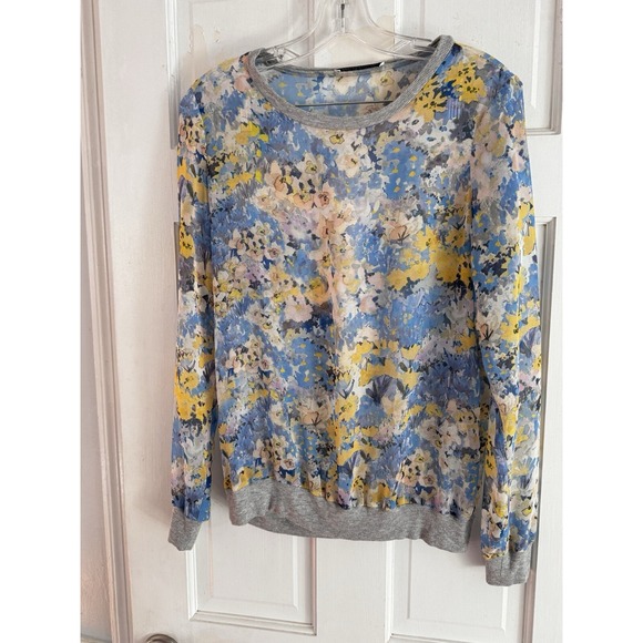 Anthropologie Future Vintage Blue Watercolor Blouse Women's Sz S Sheer Artist - Picture 2 of 11